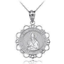 .925 Sterling Silver St CZ Saint Augustine Pray For Us Circle Pendant Necklace - £25.80 GBP+