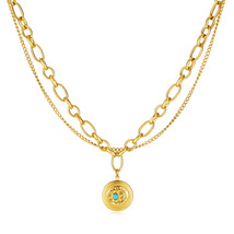 Source Light Luxury Stainless Steel Gold-Plated Pendant Double-Layer Twin Neckla - £11.85 GBP