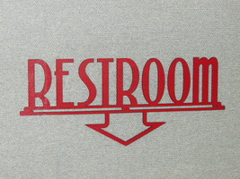 Restroom Art Deco Style With Arrow Pointing Down Custom Red Wooden Sign - £19.78 GBP