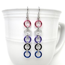 Genderfluid pride flag earrings, simple handmade LGBTQ chainmail jewelry - £12.78 GBP