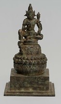 Antique Java Style Majapahit Seated Bronze Devi Tara Statue - 17cm/7&quot; - £590.53 GBP