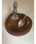 Rare Stanley Korshak Wooden Nut Acorn Bowl With Spoon, Silver? Pewter? (... - $54.99