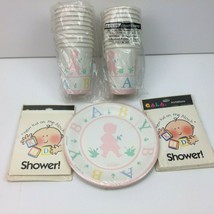 Vintage 90&#39;s Baby Shower Party Supplies Cups Plates and Party Invites - £31.44 GBP