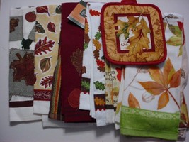 (8) Assorted Autumn Leaves Kitchen Towels with (1) Pot holder-New - £16.03 GBP