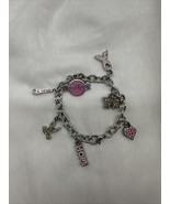 VTG Hard Rock Charm Bracelet Pink Enamel &amp; Rhinestones Ribbon Heart Butt... - $34.62 CAD