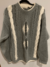 VINTAGE Knit Cuffed Dad Sweater-FORUM Grey/White Medium Acrylic Long Sle... - £17.30 GBP