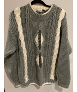 VINTAGE Knit Cuffed Dad Sweater-FORUM Grey/White Medium Acrylic Long Sle... - £17.18 GBP