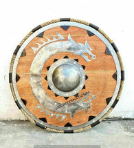 Shield Viking Wooden Medieval 24 Round Norse Battle Armor Warrior Handma... - $177.50