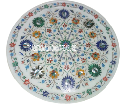 12&quot; Marble White Round Dish Plate Mosaic Work Inlay Art Home Kitchen Decor Gifts - $269.75