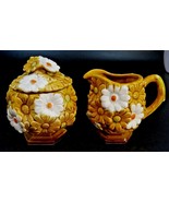 Vintage Fred Roberts Company Cream and Sugar Set Gold and White Daisies ... - £23.22 GBP
