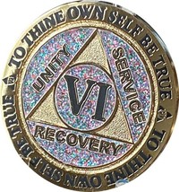 6 Year AA Medallion Reflex Birthday Funfetti Silver Glitter Gold Plated Color Ch - $16.82