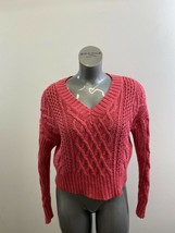 American Eagle Women&#39;s Cropped V Neck Cable Knit Sweater Size Medium Pin... - £11.63 GBP