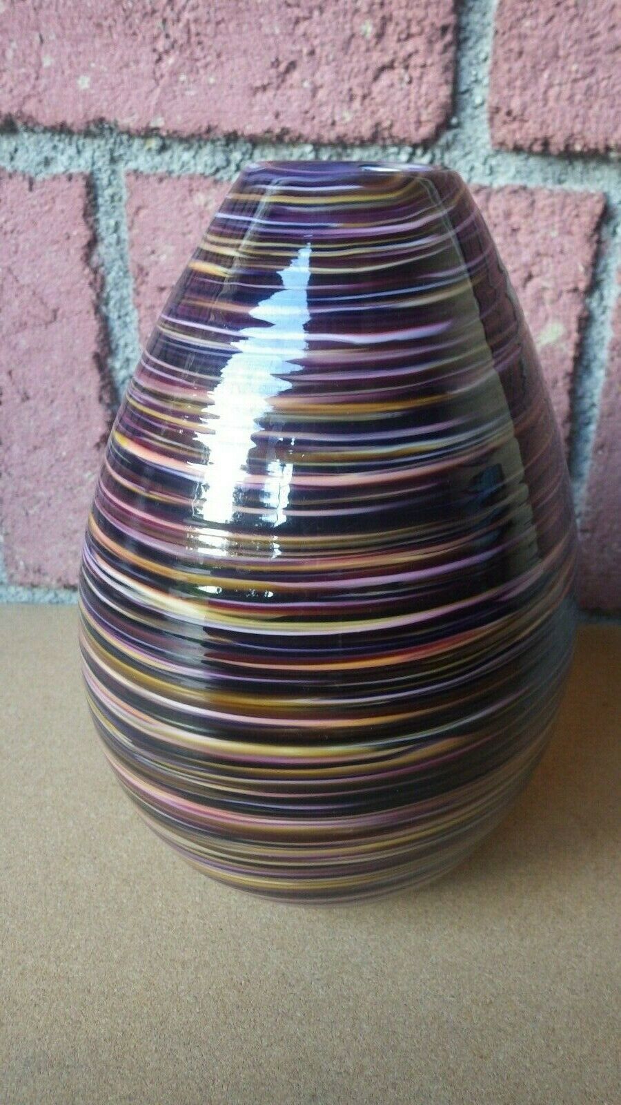 Primary image for LARGE CALEB SIEMON SPUN CANDY SWIRL ART GLASS VASE SIGNED HAND BLOWN 2009