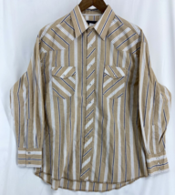 Wrangler Men&#39;s 17x35 Beige Striped Snap Button Long Sleeve Collared Shirt - £12.09 GBP