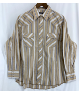 Wrangler Men&#39;s 17x35 Beige Striped Snap Button Long Sleeve Collared Shirt - $20.84 CAD