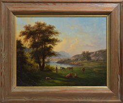 Swiss Pastoral landscape Alpine valley early 19th century Oil painting by Hess - £1,238.77 GBP
