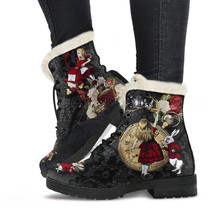 Faux Fur Combat Boots - Alice in Wonderland Gifts 34 Red Series, Black L... - £62.87 GBP