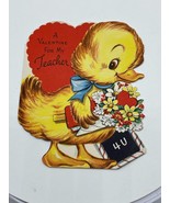 Valentines Day Vintage Gibson Greeting Card Teacher Duck With Heart &amp; Fl... - $4.74