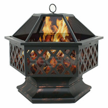 Hex Shaped Patio Fire Pit Firepit Bowl Fireplace Outdoor Home Garden Backyard - £87.92 GBP