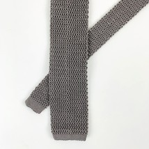 Vintage Lands’ End Skinny Gray Square End Silk Knit Tie Made Italy Quiet Luxury - £43.07 GBP