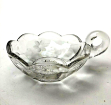 Pressed Glass Nappy - Etched Flowers Scalloped Rim Clear Glass 6” Bowl - £9.45 GBP