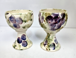 Studio Art Pottery Wine Goblet Chalice Cup Grape &amp; Leaf Hand Painted Set of 2 - £23.58 GBP