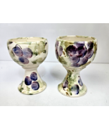Studio Art Pottery Wine Goblet Chalice Cup Grape &amp; Leaf Hand Painted Set... - £23.59 GBP