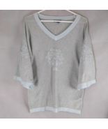 Banana Republic Linen Blend 3/4 Sleeve Embroidered V-Neck Sweater Size L... - $20.84 CAD