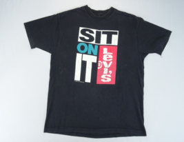 Vintage 1990 T-Shirt Levi’S Sit On It Men’s XL Black Graphic Single Stit... - £29.67 GBP