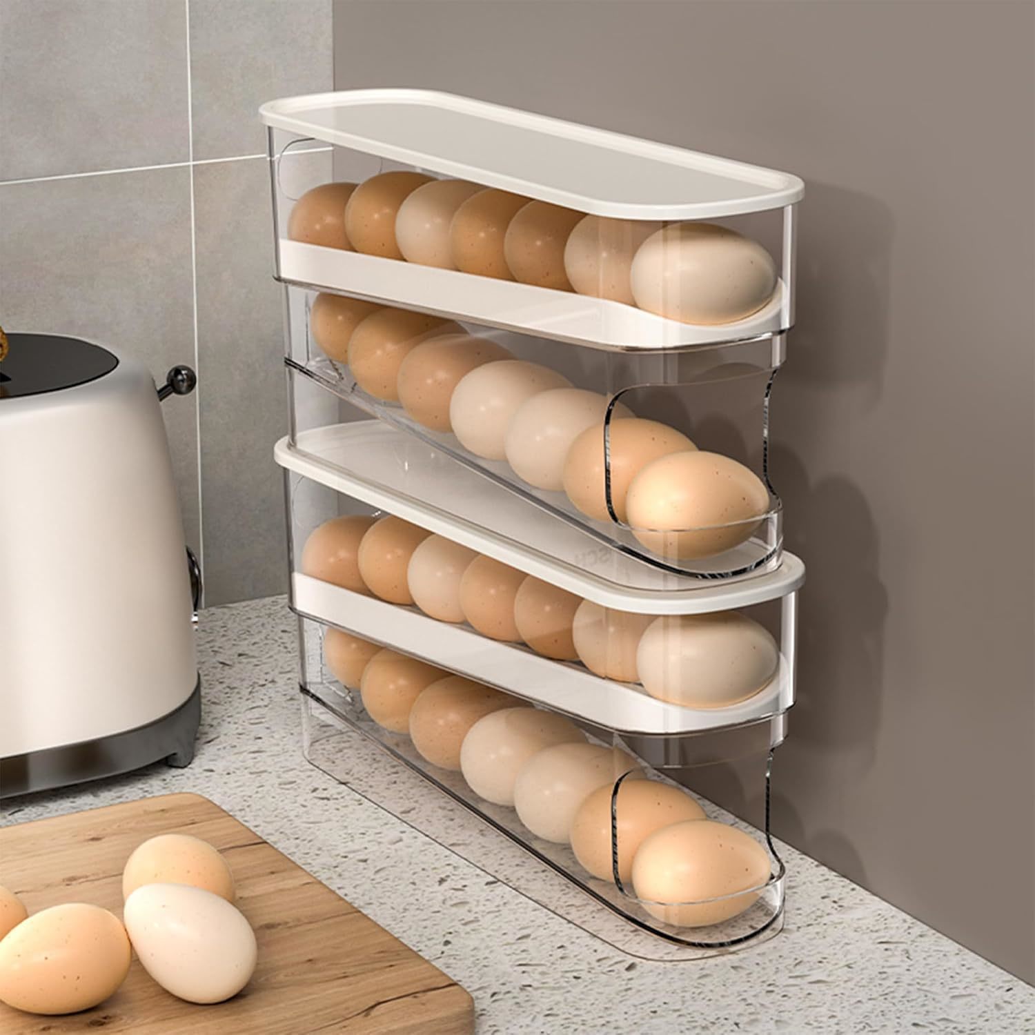 Auto Rolling Fridge Egg Organizer, Space Saving Eggs Dispenser For Refri... - $36.98