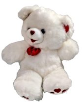 Retro Valentines Day White Teddy Bear 18&quot; Red Bowtie Plush TB Trading VT... - $17.19