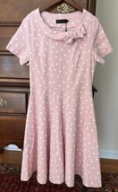 Gown Town retro classic pink polka dot bow dress 3XL NWT pockets swing twirl - £23.71 GBP