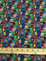 Licensed Marvel Cotton Fabric - Super Hero Stickers on blue background - 1/2 yd - £3.57 GBP