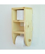 Wooden Toilet Paper Roll Holder Bathroom Storage Shelf Natural Wood Wall... - £20.04 GBP+