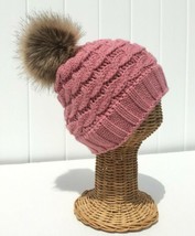 Gilrs Winter Warm Chunky Thick Stretchy Knit Beanie Hat W/ Faux Fur Pom ... - £12.75 GBP