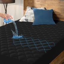 Waterproof Mattress Pad Protector Quilted Matress Cover Noiseless Fitted Black - £32.07 GBP+