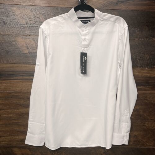 Classic Collection Mens Dress Shirt Henley Medium Casual Tab Sleeve Cott... - $33.20