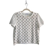 ZARA Womens Size Large White Lace Short Sleeve Top Bronze Colored Polka Dots - £10.99 GBP