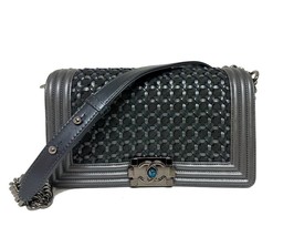Authenticity Guarantee 
New Chanel Reverso Boy Medium Grey Woven Leather  Bag - £3,693.25 GBP