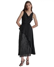 DKNY Women&#39;s Cowlneck Sleeveless Belted Ruffled Dress Black Size 6 $159 - £46.36 GBP