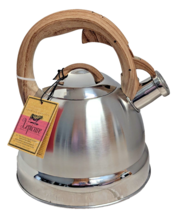 Lepicure Whistling Tea Kettle Silver Stainless Steel Wood Pattern Handle... - $42.97