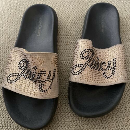 Juicy Couture Girls kids size 3 slip on sandals black & gold - $3.91