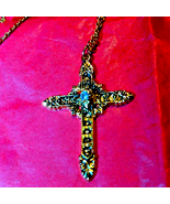 Delicately beautiful gold~black and rhinestone cross with gold chain - $32.57 CAD