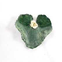 Small Ceramic Leaf With Flower Trinket Ring Dish Vintage - £11.07 GBP