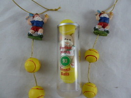 Tennis Ball Christmas Ornaments "Perfect Match" Hallmark 1993 + 2 Santa w Racket - £8.50 GBP