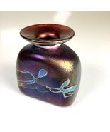 Robert Held Studio Signed Art Glass Vase Purple Swirl Iridescent w/Tag 3... - $175.00