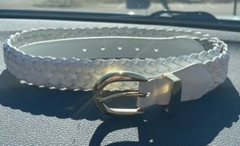 Talbots White Woven Belt Gold Buckle Size M Made in Brazil - £13.91 GBP