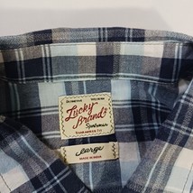 Lucky Brand Sportswear Men's Western Pearl Snap Button Up Blue Plaid Shirt Sz L image 4