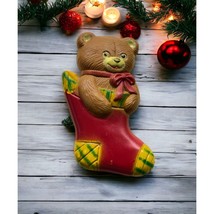 Teddy Bear in Christmas Stocking Brooch Pin Vintage Holiday - £12.07 GBP