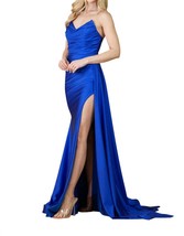 Amelia Couture lycra fitted strapless slit gown in royal blue - size 16 - £127.53 GBP